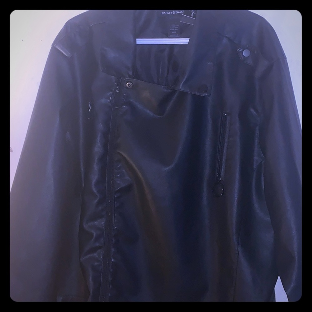Ashley Stewart black leather fall jacket . Size 30